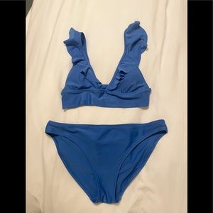 Aerie Ruffle Long Lined Bikini in Blue